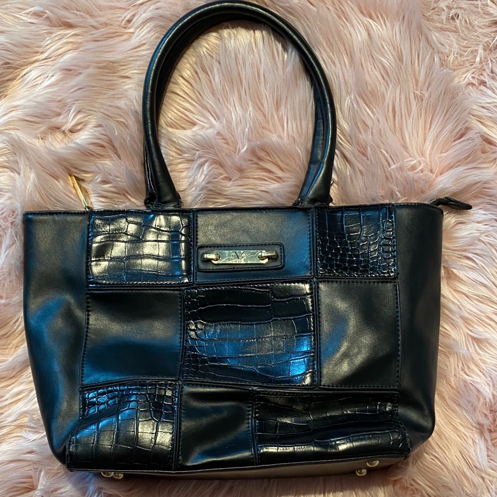 Versace Black Croc-Embossed Leather Tote